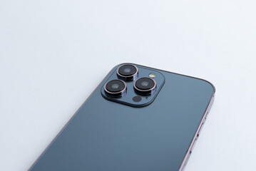 Close-up look at phone cameras. Advanced camera technology in smartphones. High quality lenses and powerful sensors