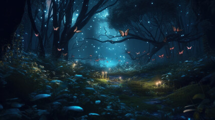 Dream magic forest. Illustration AI Generative. - obrazy, fototapety, plakaty