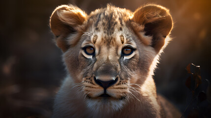 close up portrait of a baby lion