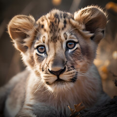 close up portrait of a baby lion