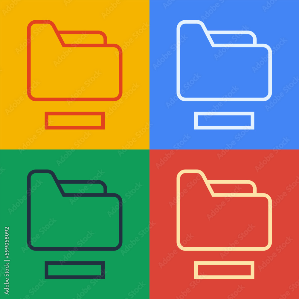 Poster pop art line document folder icon isolated on color background. accounting binder symbol. bookkeepin