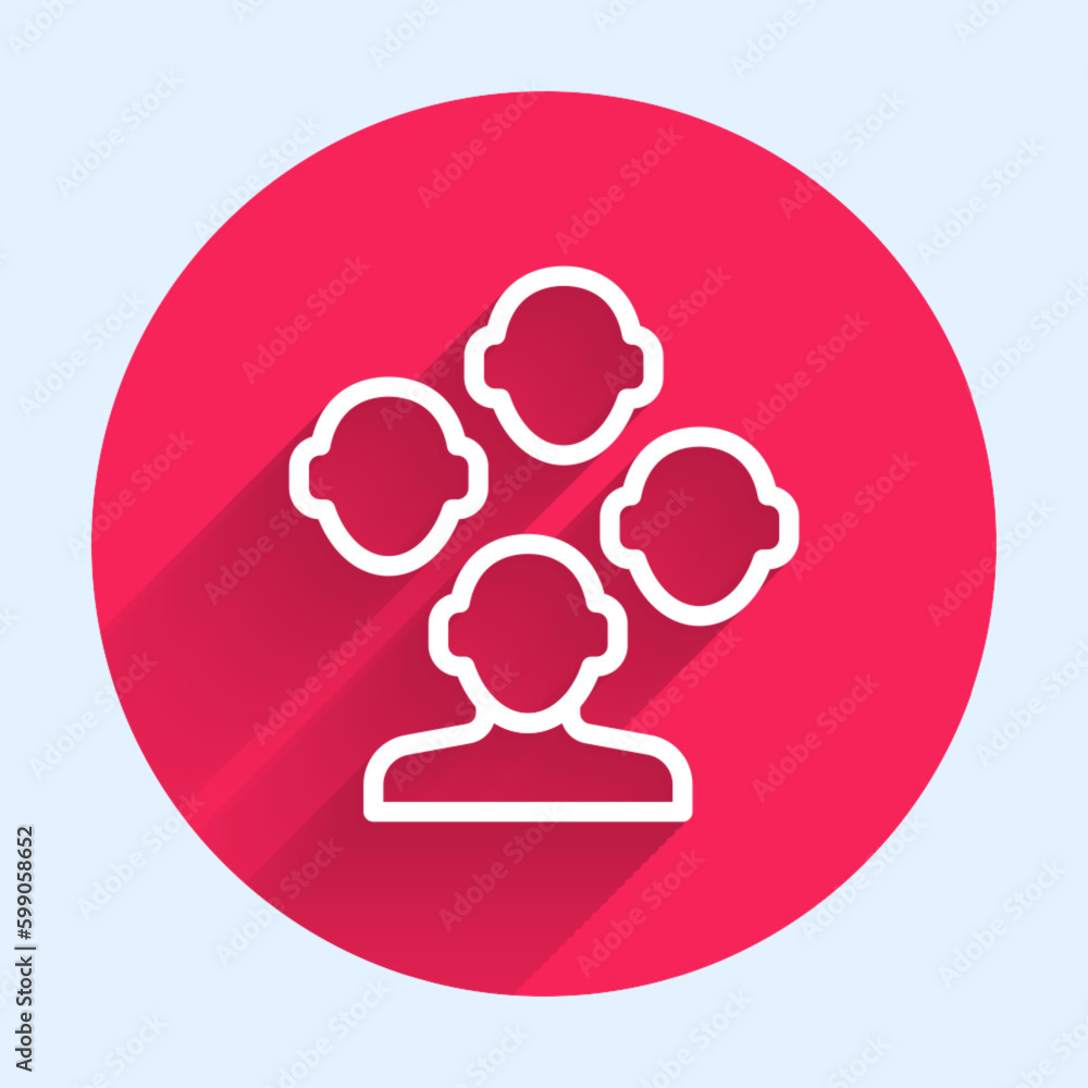 Poster white line schizophrenia icon isolated with long shadow background. red circle button. vector