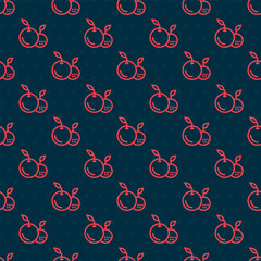 Red line Fruit icon isolated seamless pattern on black background. Vector