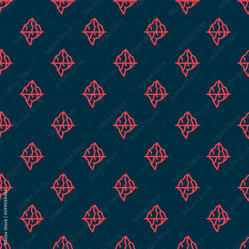 Poster red line iceberg icon isolated seamless pattern on black background. vector