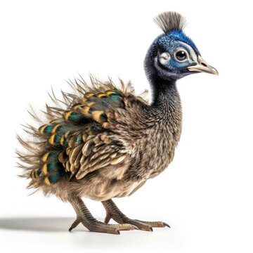Baby Peacock isolated on white (generative AI)