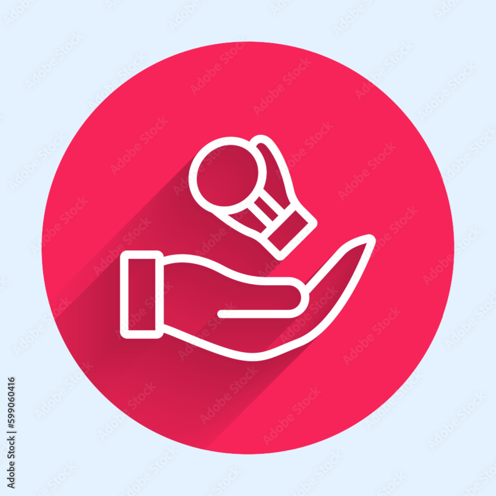 Poster White line Boxing glove icon isolated with long shadow background. Red circle button. Vector