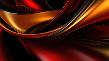 Abstract wavy glossy gold and red background. Generative AI