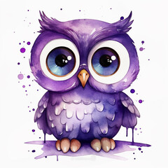 Fototapeta premium Watercolor cute owl Clipart. Hand drawn Clipart isolated on white background, generative ai
