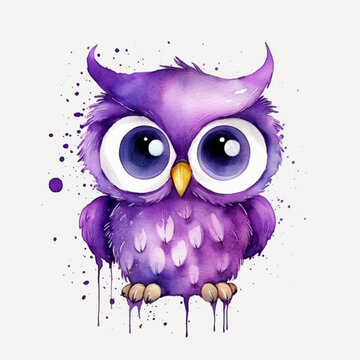 Watercolor cute owl Clipart. Hand drawn Clipart isolated on white background, generative ai