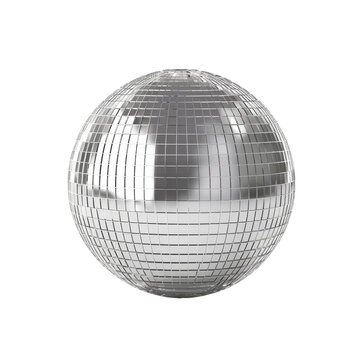 Silver disco ball on transparent background. PNG, ai
