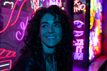 Neon Portrait of a Woman in a Bold and Colorful Urban Setting