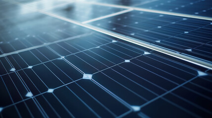 Solar power plant panel close-up view background. Electric solar battery station panels cells. Clean ecological electricity production, renewable energy concept.
