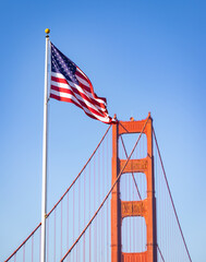 Golden Gate Bridge Tower and American Flag