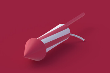 Firework rocket of magenta on red background. Color of the year 2023. 3d render