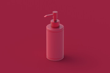 Dispenser of magenta on red background. Color of the year 2023. 3d render