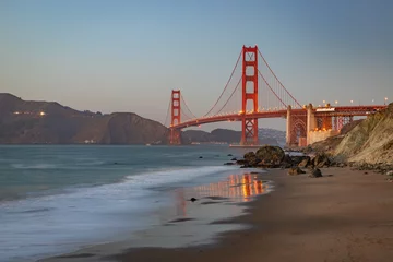 Papier Peint photo Plage de Baker, San Francisco Golden Gate Bridge and Baker Beach at Sunset