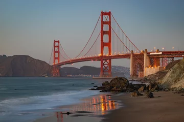 Cercles muraux Plage de Baker, San Francisco Golden Gate Bridge and Baker Beach at Sunset