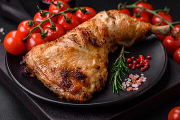 Fresh grilled chicken leg with salt, spices and herbs