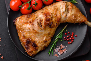 Fresh grilled chicken leg with salt, spices and herbs
