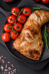 Fresh grilled chicken leg with salt, spices and herbs