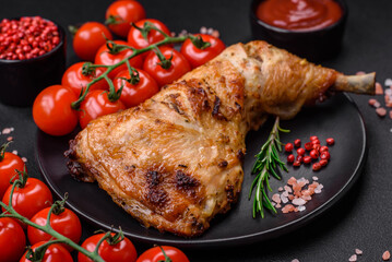 Fresh grilled chicken leg with salt, spices and herbs