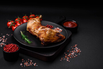 Fresh grilled chicken leg with salt, spices and herbs