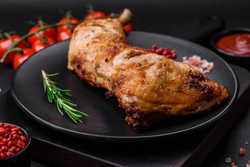 Fresh grilled chicken leg with salt, spices and herbs