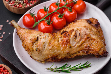 Fresh grilled chicken leg with salt, spices and herbs