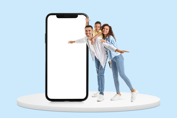 Happy interracial family on white background