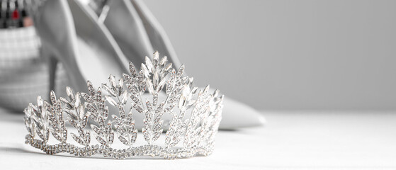 Beautiful tiara on light background. Prom concept © Pixel-Shot