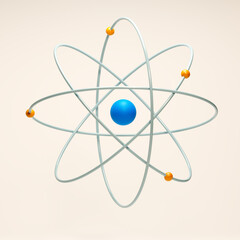 Atom particle with nucleus core, and electrons floating around it.3D illustration
