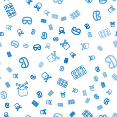 Set line Knitting, Pills blister pack and Eye sleep mask on seamless pattern. Vector