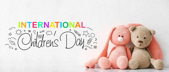 Greeting card for International Children's Day with cuddly toys