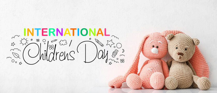 Greeting card for International Children's Day with cuddly toys