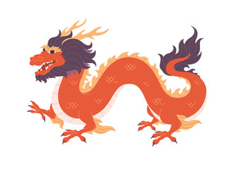 Red Dragon, Happy Chinese New Year. Year of the Dragon. Vector illustration in flat style