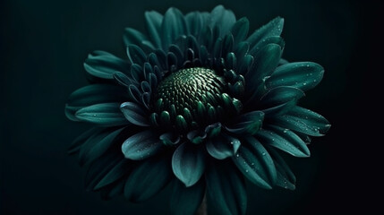 Black and green flower on a dark background.generative ai