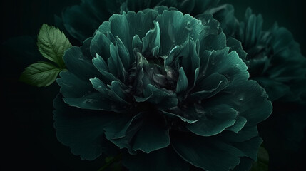 Black and green flower on a dark background.generative ai