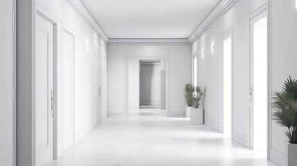 White empty corridor 3d hospital clinic office. Generative Ai