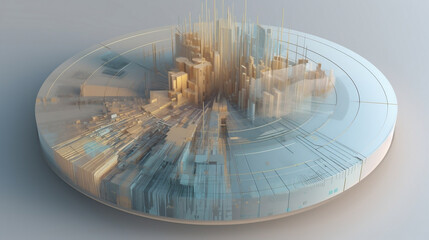 City on the table, gold hologram, Ai Generated 