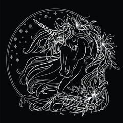 Vector coloring magic unicorn white vector illustration 10 © alinart