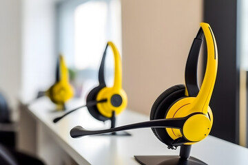 Headphones on table wood. Neural network AI generated art