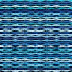 Seamless striped geometric pattern with horizontal wavy blue stripes on a black background. Knitwear style. Graphic textile texture. Vector illustration for fabrics, wrapping, and continuous print.