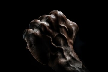 black lives matter, blackout hand, blackout background, racial injustice, black fist in air on black background, fight against racism.Generative AI