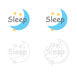 Vector icon with word sleep and drawing of moon and stars - ideal for stickers and decorations.