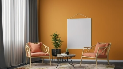 Two poster frame mockup in scandinavian style living room interior. Generative Ai