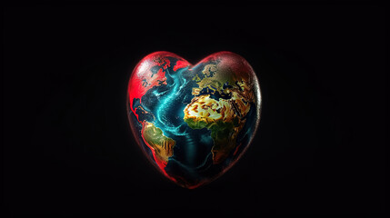 Heart shaped earth, Bright color. Generative Ai