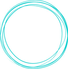 Turquoise circle line hand drawn. Highlight hand drawing circle isolated on background. Round handwritten circle. For marking text, note, mark icon, number, marker pen, pencil and text check, vector