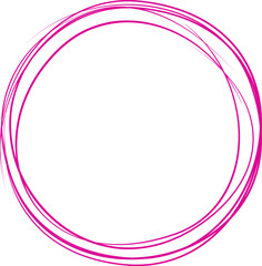 Magenta circle line hand drawn. Highlight hand drawing circle isolated on background. Round handwritten circle. For marking text, note, mark icon, number, marker pen, pencil and text check, vector