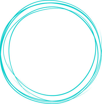 Turquoise circle line hand drawn. Highlight hand drawing circle isolated on background. Round handwritten circle. For marking text, note, mark icon, number, marker pen, pencil and text check, vector