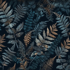 Seamless pattern with fern leaves. Botanical background. colorful illustration,  Created using generative AI tools.